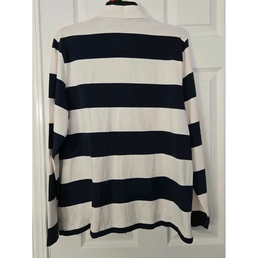 J Crew Long Sleeve 3-Button Shirt Size Medium Straped Navy & White